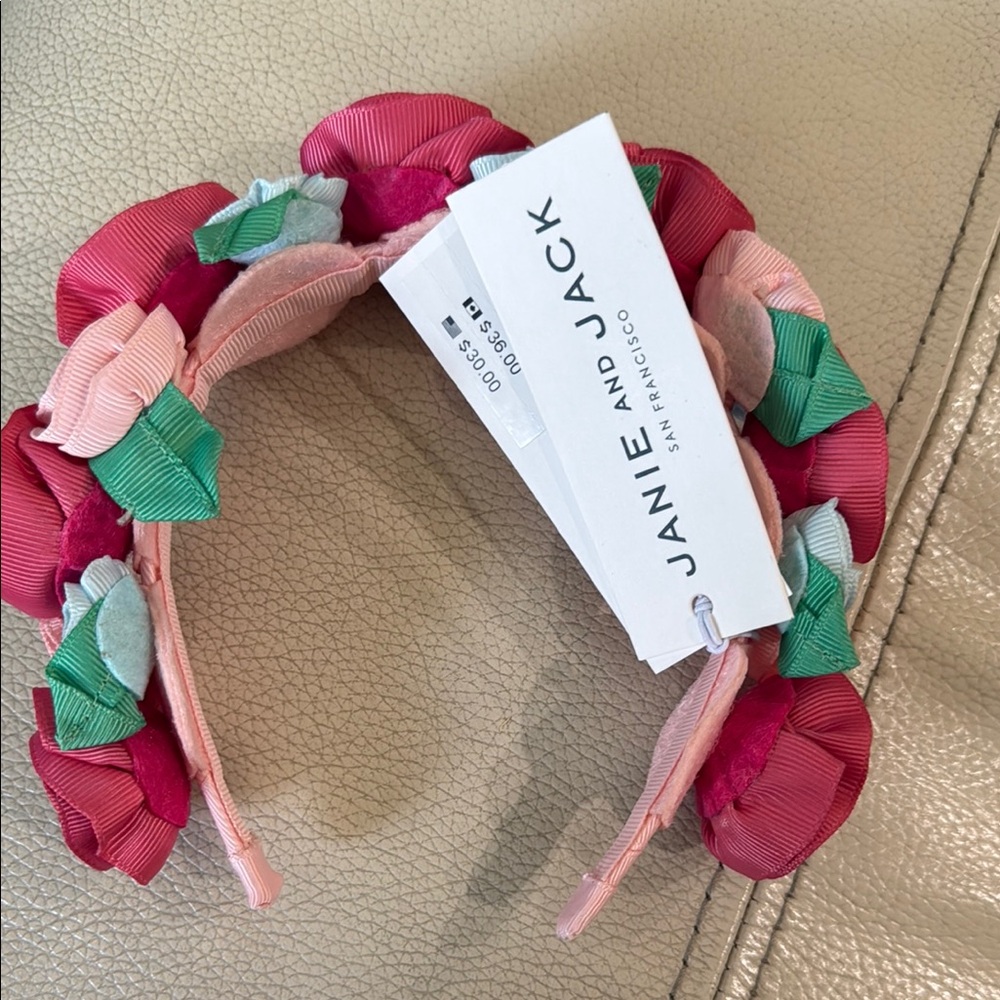 Janie and Jack Pink and Green Floral Headband